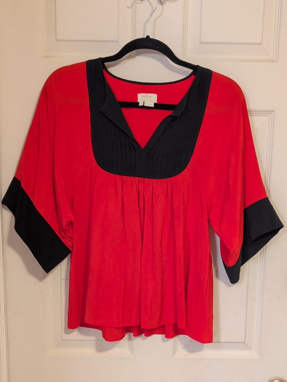 Kate Spade New York Red & Black Colorblock 100% Silk Tunic Top - Size 4